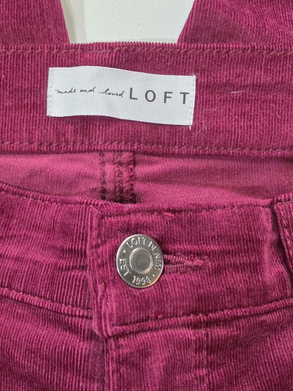 Loft Velvet Corduroy Skinny Pants Womens Size 8 Maroon High Rise Retro Style - Picture 3 of 7
